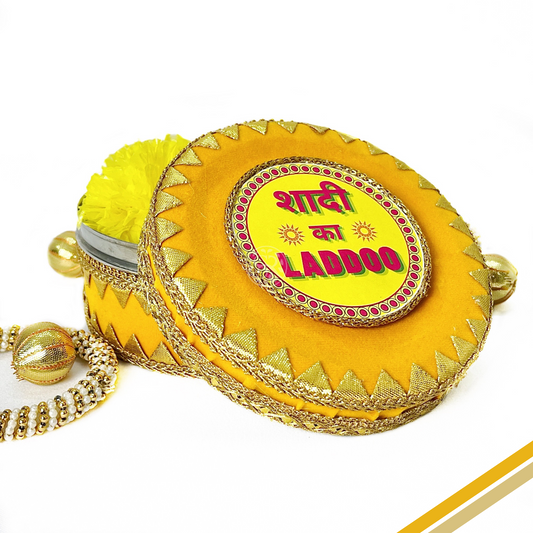 Haldi Yellow 'Shadi ka Laddoo' Steel Box By Saptrishi