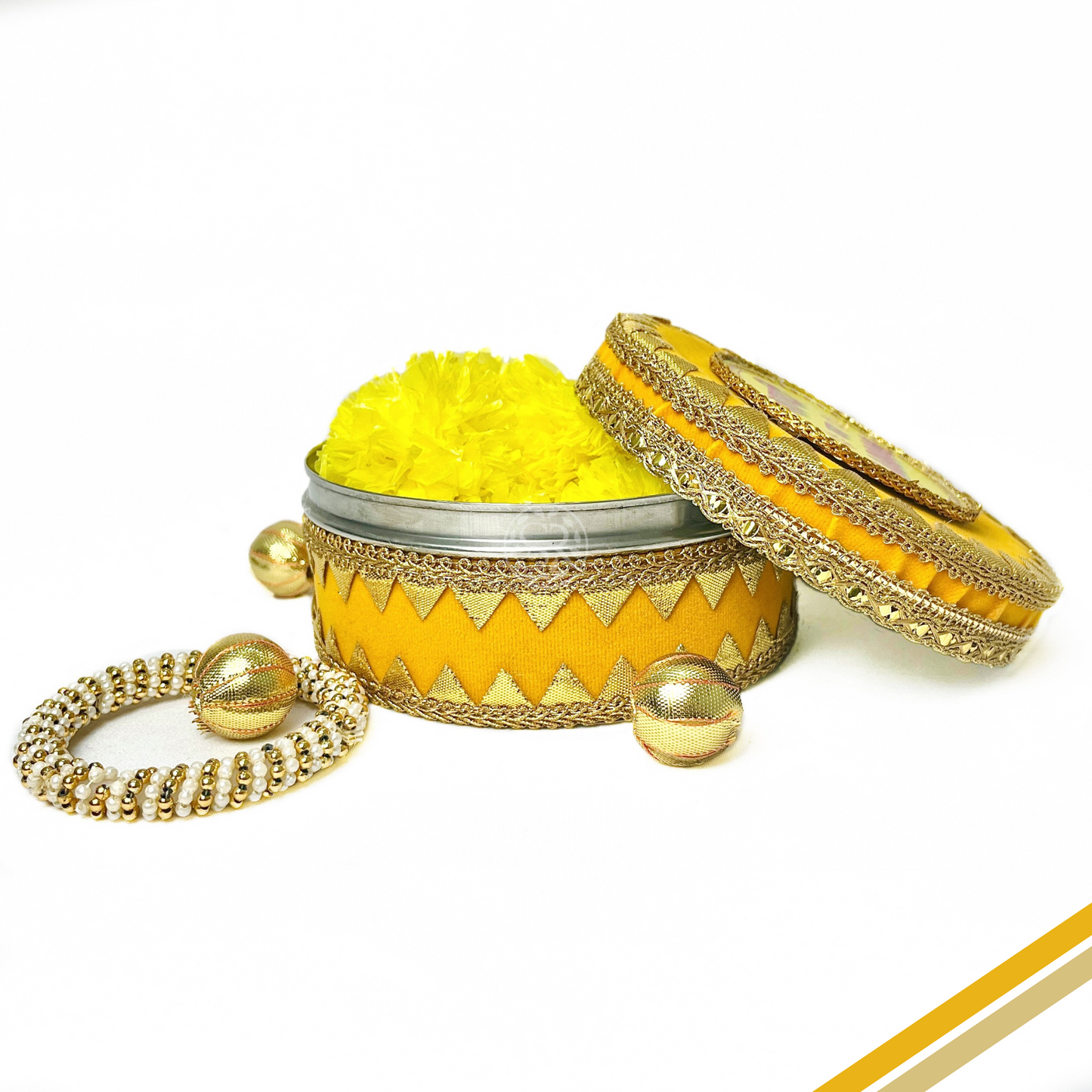 Haldi Yellow 'Shadi ka Laddoo' Steel Box By Saptrishi