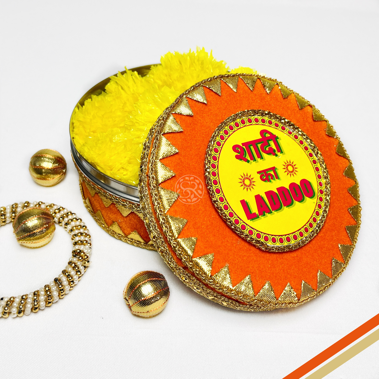 Orange 'Shadi ka Laddoo' Steel Box By Saptrishi