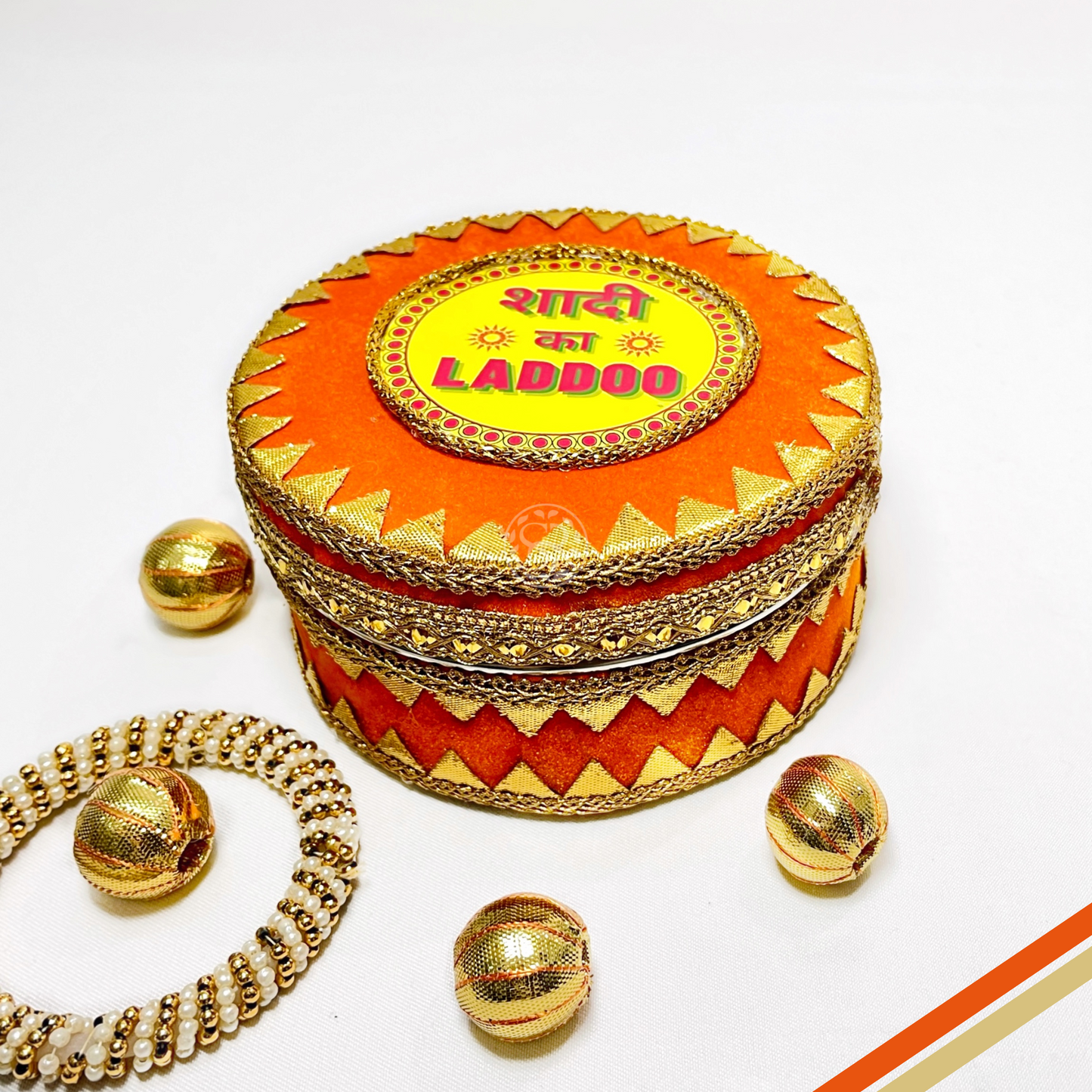 Orange 'Shadi ka Laddoo' Steel Box By Saptrishi