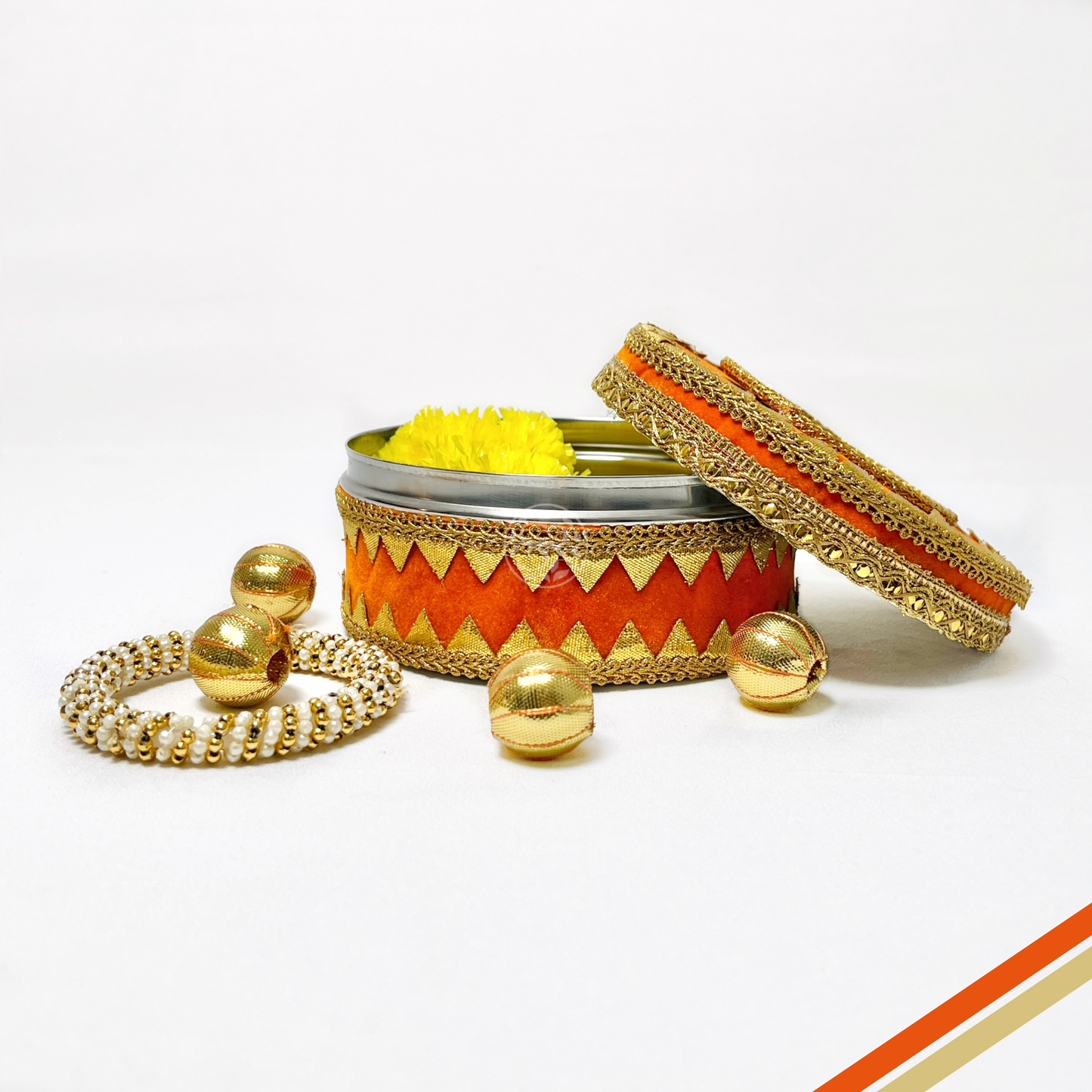 Orange 'Shadi ka Laddoo' Steel Box By Saptrishi