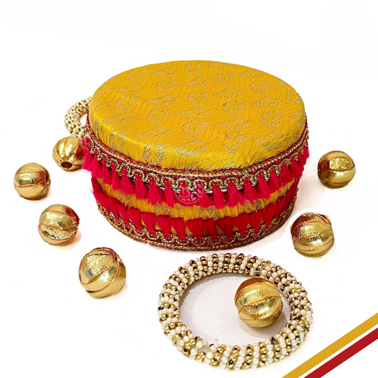 Yellow Brocade Sweet Steel Box By Saptrishi