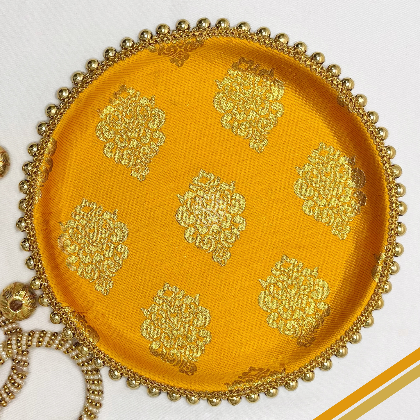 Yellow Brocade Pooja Thali by Saptrishi (1pc)